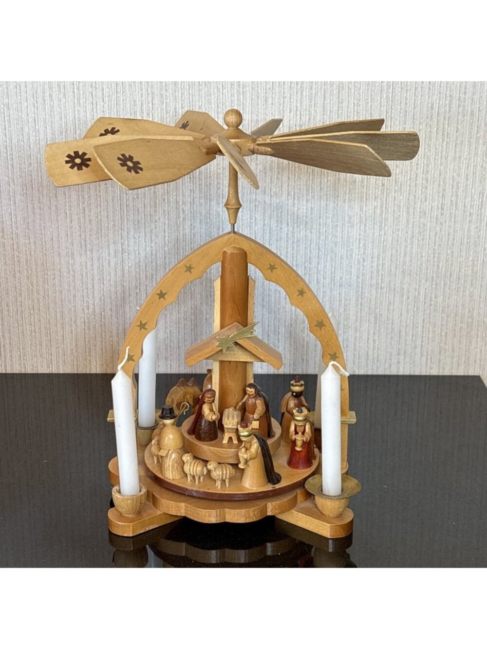Erzgebirge Nativity Christmas Carousel Wooden Vintage Candle Powered Germany